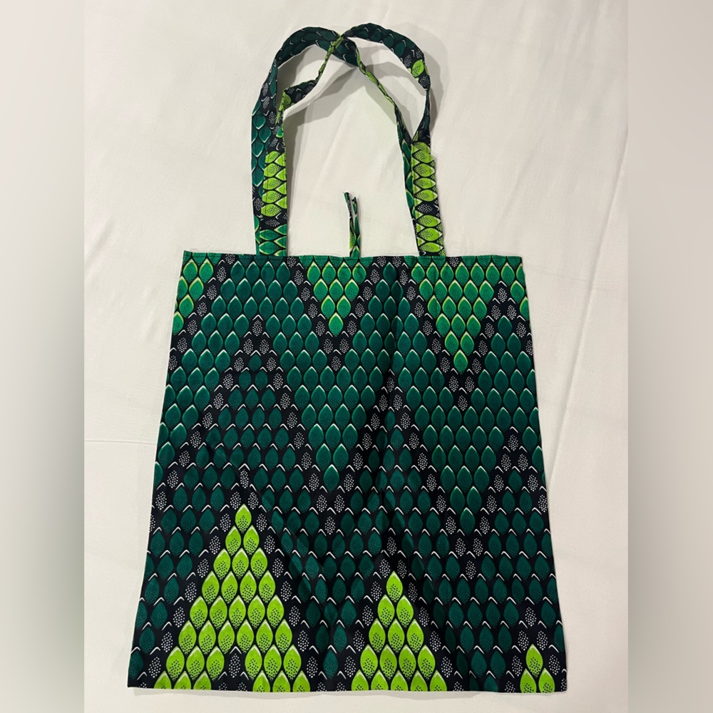 New! African wax print green fish scale leaf design tote bag